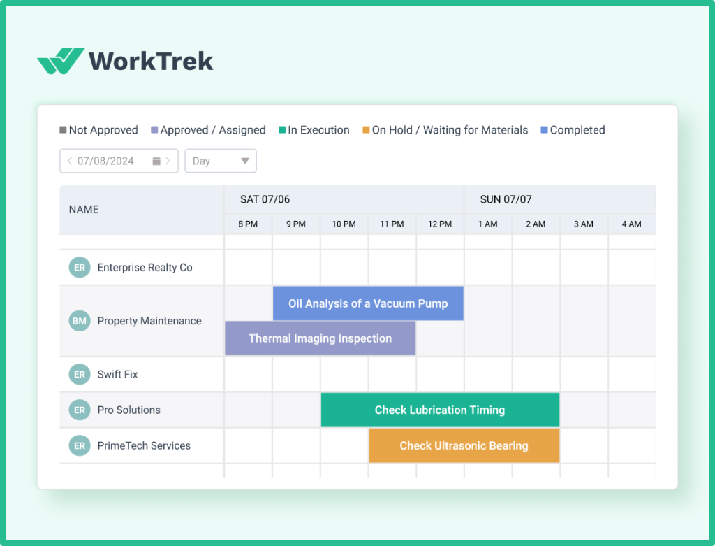 Scheduler in WorkTrek web app