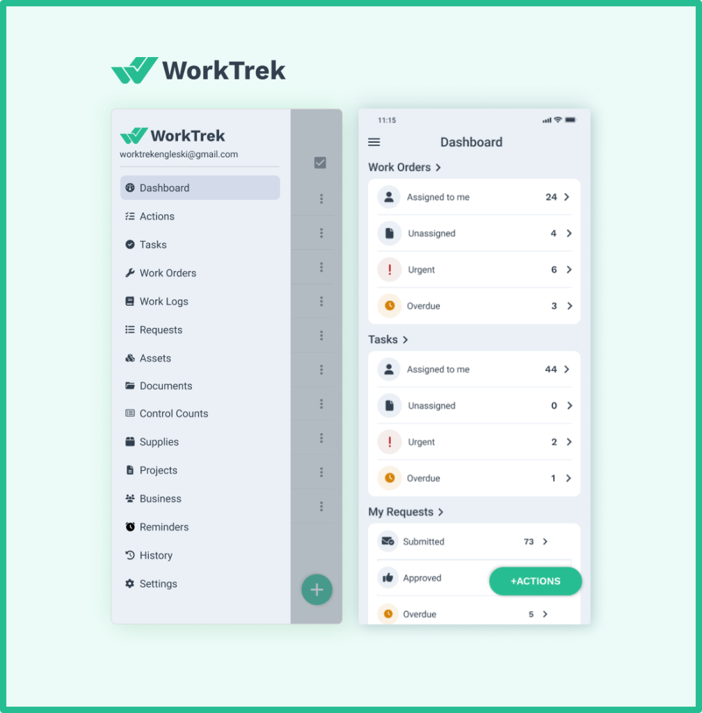 WorkTrek mobile app dashboard